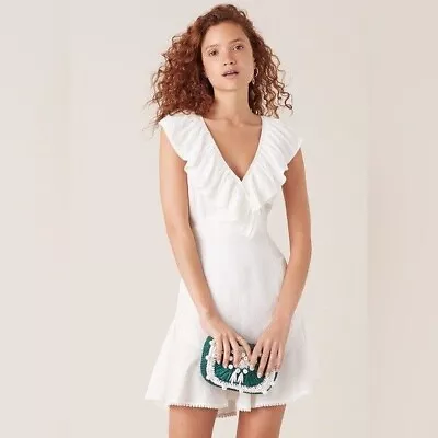 Tigerlily Ladies Tanoosa White Frill Mini Dress Size 10 Rrp $199 Nwt • $35