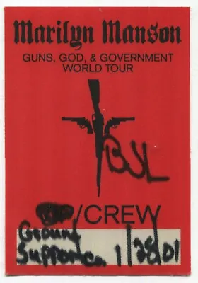 MARILYN MANSON 🤘 2001 Backstage Pass VIP Barcelona Spain Guns God & Government • $19