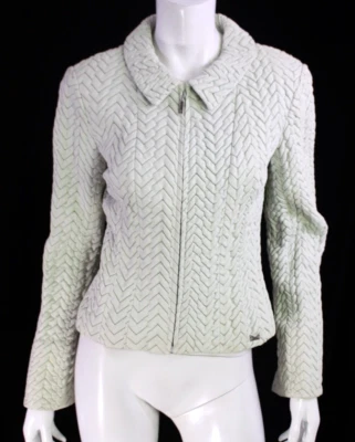 $798 • Buy CHANEL 03A Vintage Mint Chevron Quilted Lambskin Leather Jacket 40