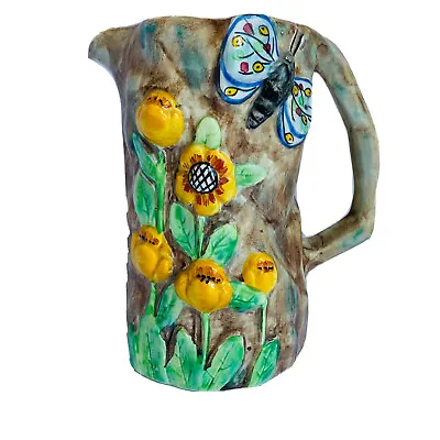 £29.99 • Buy E Radford Butterfly Flower Majolica Ware Jug Pitcher Hand Painted Art Deco Vase