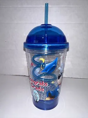 Disney Mickey Mouse Blue Light Up Congrats Grad Flashing Dome Cup Crazy Straw • $15.92