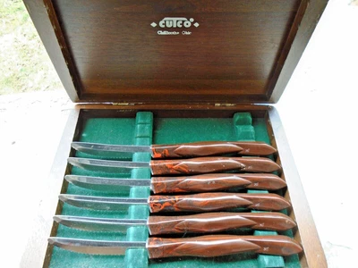 $163 • Buy Cutco 1758 Serrated Steak Knives Brown Orange Swirl Cutlery Lot Of 6 In Box