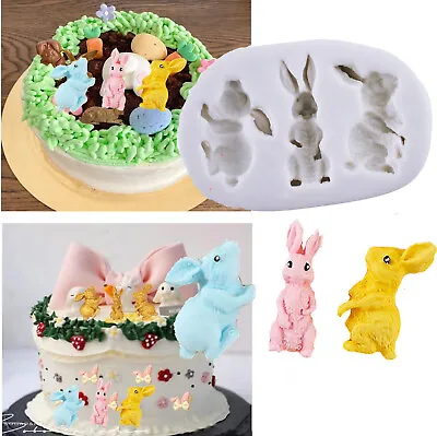 Rabbit Silicone Fondant Mould Chocolate Cake Baking Sugarcraft Candy Decor Mold • £3.59