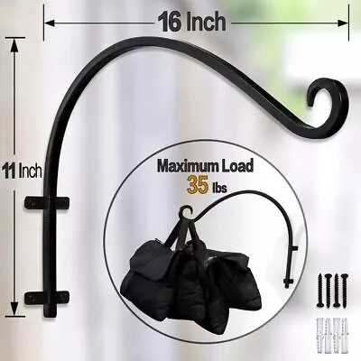 2x Plant Hanger Outdoor Black Metal Wall Hooks Hanging Flower Pot Baskets 16Inch • $15.89