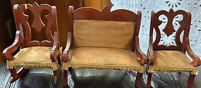 Antique Miniature Dollhouse German 3 Pc Wooden Parlor Set Sofa 4” • $145