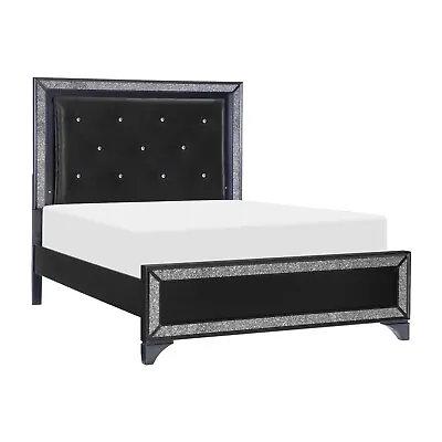 Sparkling Black Silver Glitter Faux Leather Led Light King Bed Bedroom Furniture • $999