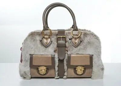 MARC JACOBS Venetia Chinchilla Fur Lizard Trim Belted Satchel Tote Handbag NEW • $1440