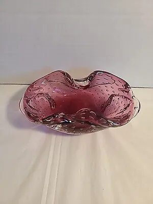 Vintage Murano Glass Ashtray Bowl Bullicante Biomorphic Plum Pink MCM Bubble Art • $12.50