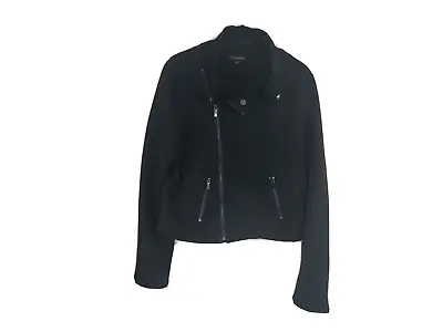 Shinestar Black Moto Jacket Womens M Vegan Suede Zippers Biker Rocker Cropped • $20.80