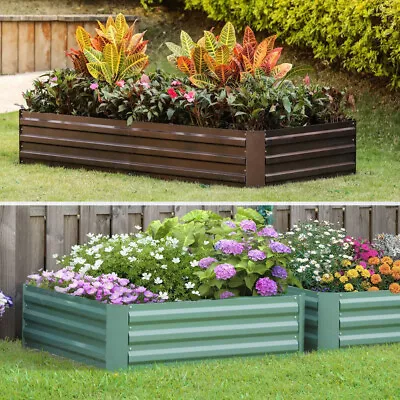 Garden Metal Raised Vegetable Planter Outdoor Flower Trough Herb Grow Bed Box • £30.95