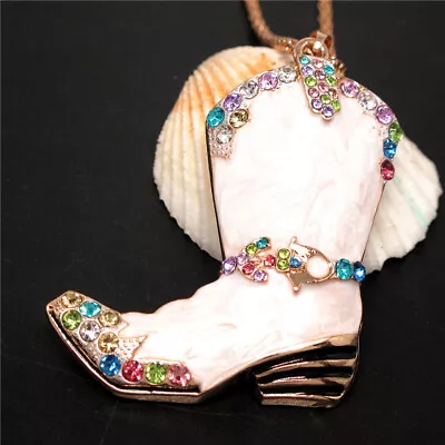 New Enamel Rhinestone White Women's Boots Pendant Fashion Charm Chain Necklace • $3.95