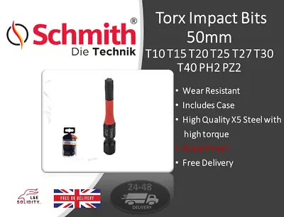 Schmith Impact Bits Torx Screwdriver Bit T10 T15 T20 T25 T27 T30 T40 PH2 PZ2PH3 • £7.91