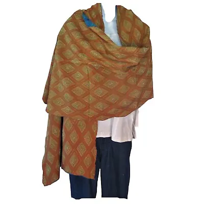 Shawl | Raw Silk | Handmade | Kantha Style | Double | Stitched Designs Pattern • $69.30