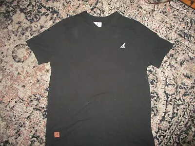 KANGOL T SHIRT Black Tee Embroidered Kangaroo Logo Leather Logo Patch Mens XL • $19.99