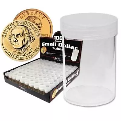 Small Dollar Coin Tubes Box Of 100 Round BCW Screw Top Best Price Free Shipping • $44.49