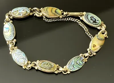 Vintage 925 Sterling Silver And Abalone Bracelet • $39