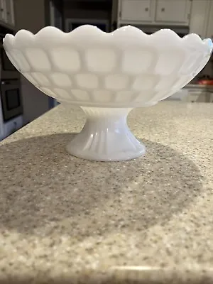 Vintage White Milk Glass Fruit Bowl Compote Yorktown Pattern With Pedestal EUC  • $18