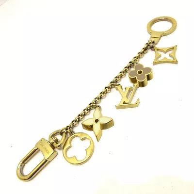 $292 • Buy Auth LOUIS VUITTON Bag Charm Chain Fleur De Monogram M65111 Gold Cream DP0164