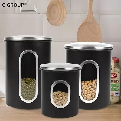3-piece Airtight Kitchen Canister Set-Stainless Steel With Anti-fingerprint Lid • $21.99