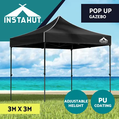 Instahut Gazebo Pop Up Marquee 3x3 Folding Tent Wedding Outdoor Camping Black • $112.95