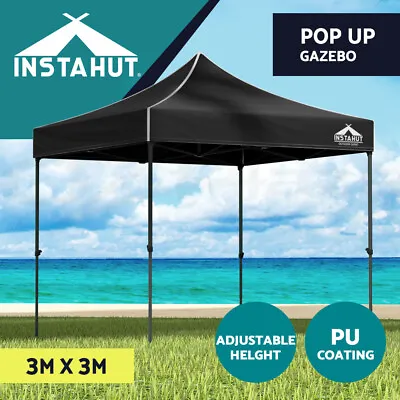 $106.95 • Buy Instahut Gazebo Pop Up Marquee 3x3 Outdoor Tent Folding Wedding Gazebos Black