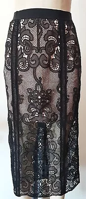 ALICE MCCALL  Black Cut-out Embroidery Skirt. Size 12 Nude Lining New W Tags • $39.99