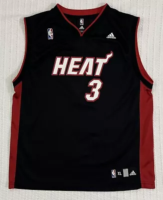 Adidas Dwayne Wade Jersey Black Miami Heat #3 NBA Basketball Youth XL (18-20) • $24.99