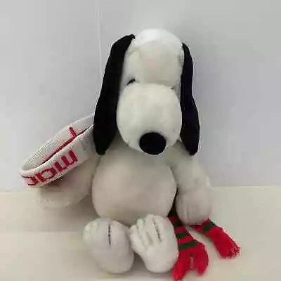 Vintage 1980s Macy's Xmas Peanuts Snoopy Plush Doll In Knit Cap • $25