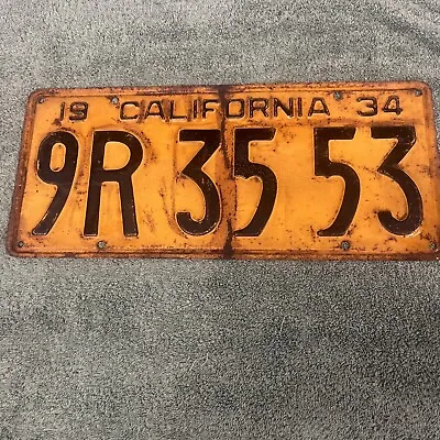 1934 Vintage California License Yellow Plate • $18.50