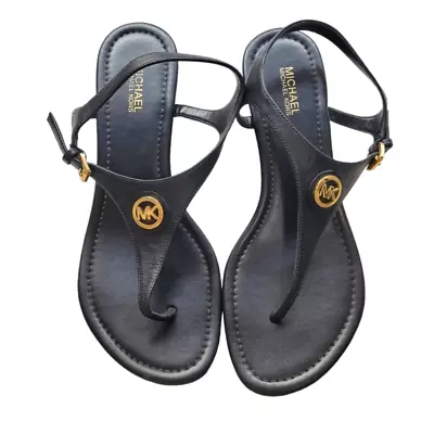 MICHAEL Michael Kors Black Logo Leather Wedge Sandals • $40
