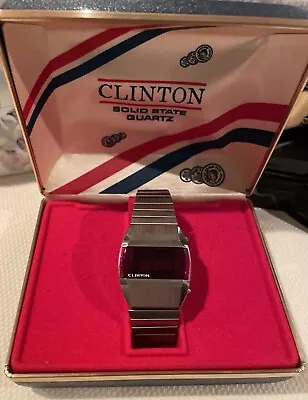 Vntg. CLINTON Men’s Wristwatch Solid State Quartz W/box Nice! Parts/Repair!  • $39.95