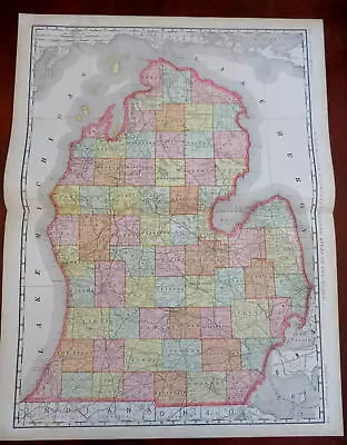 Michigan Detroit Lansing Flint 1902 Rand McNally Large Map • $58.50
