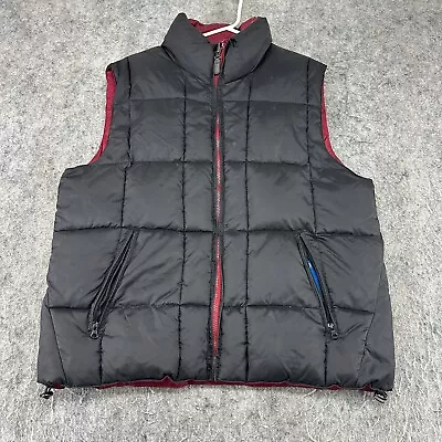 VINTAGE Silver River Vest Mens Large Black Red Reversible Down Puffer Coat 90s • $3.99