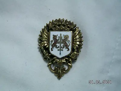 ...Vintage Gold ToneEnamel Lions & Sword Shield Heraldic Brooch... • $14.97