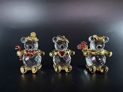3 Swarovski Crystal Teddy Bear Figurines Flower Heart Candy Cane LOT Retired • $65