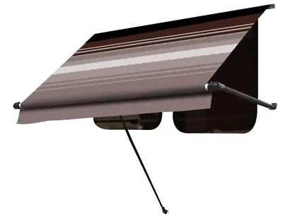 CAREFREE Brown Dune Stripe 5.5 RV SL Standard Vinyl Window Awning Black Arms • $263.96