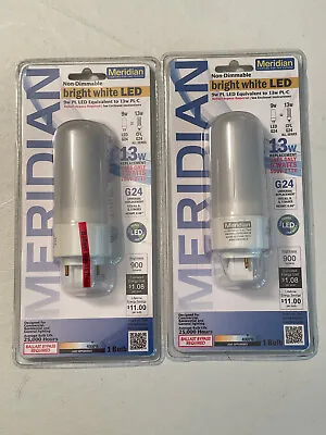 2x -Meridian - 13w PL LED Bright White Bulb -G24 - 2 Pin-Non-Dimmable -13183 • $9.95