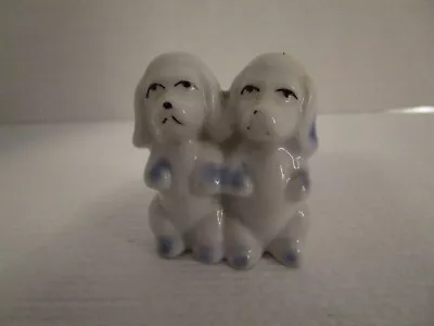 Miniature Blue And White 2 Porcelain / Ceramic Dogs / Puppies Setting Up Vintage • $16