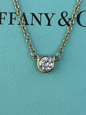 Tiffany & Co 18K Gold Elsa Peretti Diamond By The Yard Necklace .14 Carats #'ed • $1050