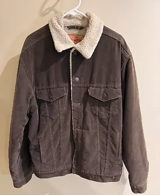 Vintage Levis Jacket Mens L Brown Corduroy Trucker Sherpa Lined Y2K 70520 • $50.99