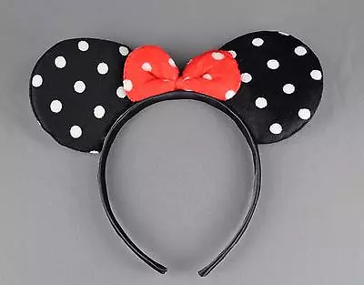 Black Minnie Mouse Ears Headband Ear Hair Band Costume Polka Dot Mickey • $5.98