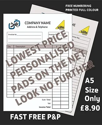 A5 NCR INVOICE / QUOTATION PAD BOOK FREE P&P Fully Personalised NCR PAD SETS • £9.70