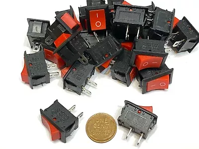 25 X Red KCD1 Mini Rocker Switch 2 Pin ON OFF SPST 125VAC/6A 250VAC/3A B15 • $12.07
