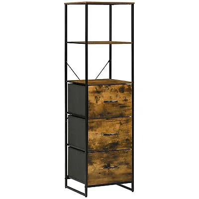£46.99 • Buy HOMCOM Industrial Storage Cabinet With 2 Shelves 3 Fabric Drawers Rustic Brown