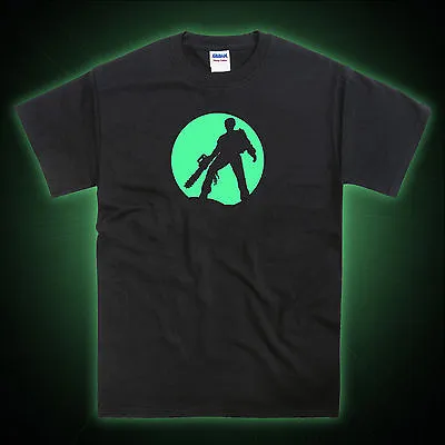 Evil Dead Inspired Zombie Chainsaw Moon Silhouette Glow In The Dark T-Shirt • £12.95