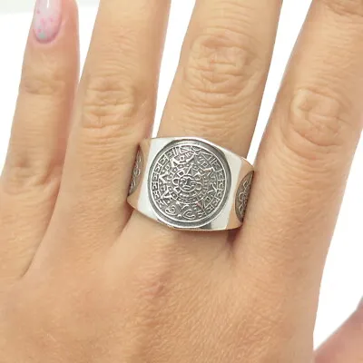 925 Sterling Silver Vintage Mayan Calendar Ring Size 11.75 • $69.95