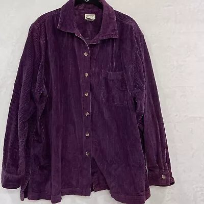 VTG LL Bean Women XL Corduroy Wide Wale Shirt Button Up Jacket Plum Purple QT22 • $29.90