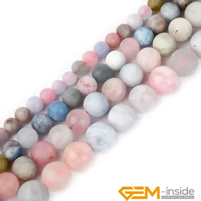 Natural Multicolor Morganite Stone Matte Frosted Round Beads Jewelry Making 15  • $6.24