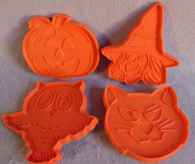 Hallmark Orange Plastic Cookie Cutters Halloween Cat Pumpkin Witch Owl Vintage • $8.99