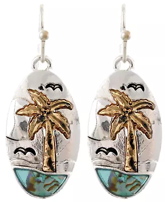 Metal Casting Palm Tree Earrings Dangle With Shell Accent Beautiful Design • $12.95